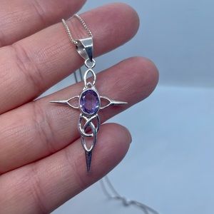 Sterling silver amethyst Celtic cross necklace